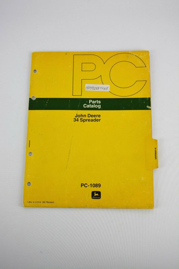John Deere Model 34 Manure Spreader Parts Catalog Manual PC-1089