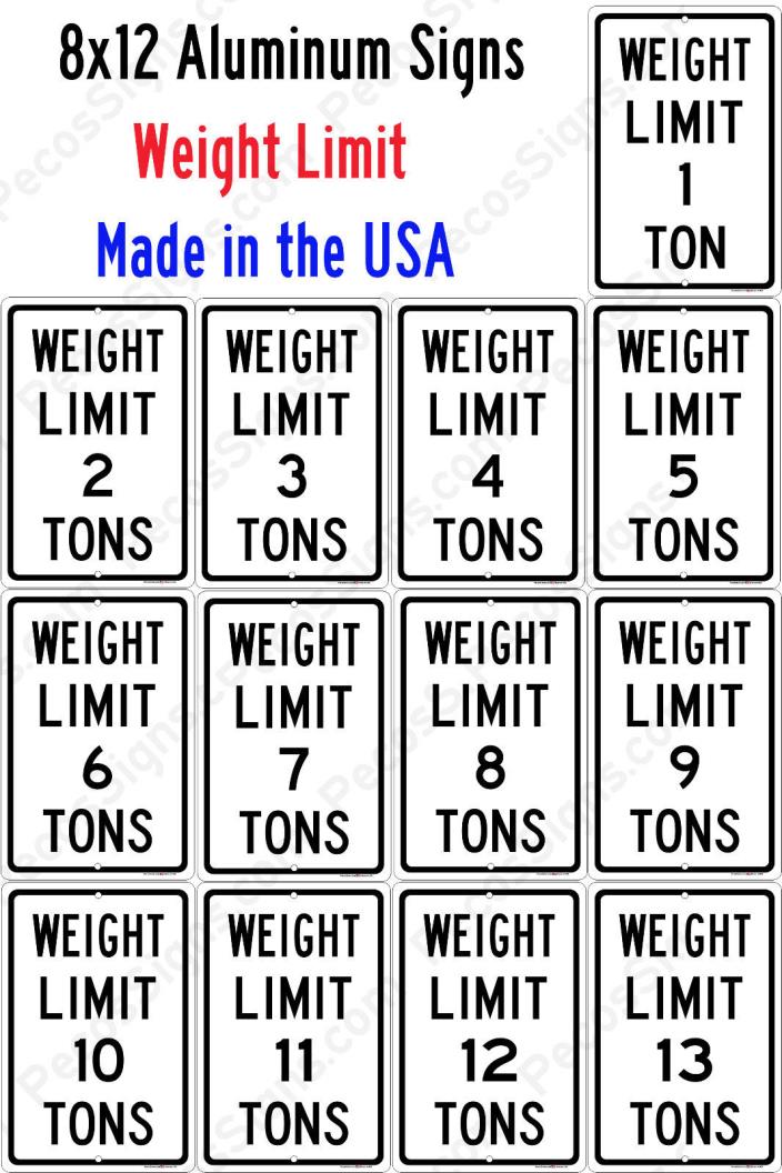 Weight Limit Signs 8x12 Aluminum w/Your Choice of Weight Made in USA UV Protectd