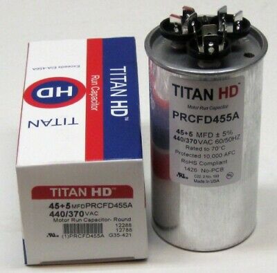 TitanHD PRCFD455A American-Made HVAC Round Motor Run Dual Capacitor. 45/5