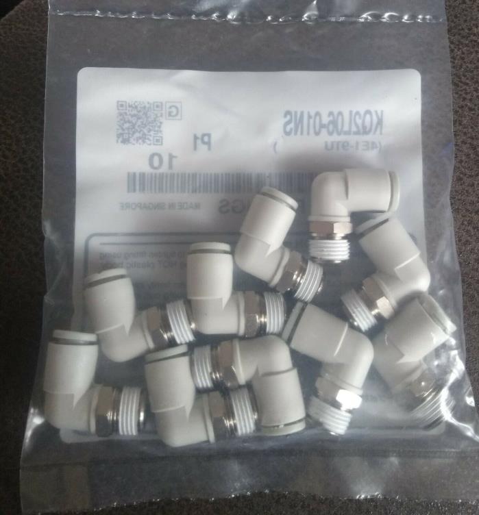 10 Count Bag of SMC  KQ2L06-01NS Fitting; Elbow-Male Plastic Body; 1/8