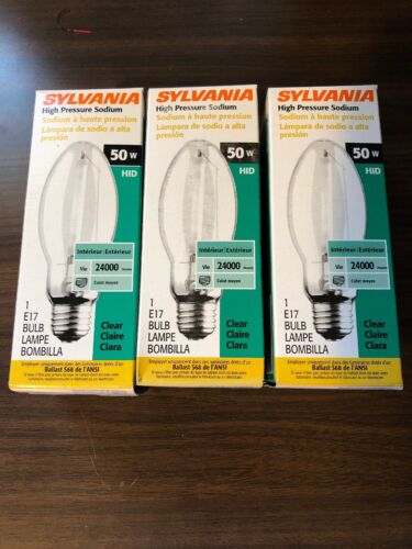Lot of 3 Sylvania 50W HID High Pressure Sodium E17 clear Bulbs 67444