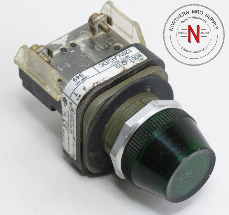 ALLEN-BRADLEY 800T-Q10 PILOT LIGHT, GREEN, 120VAC, NEW BULB, TESTED