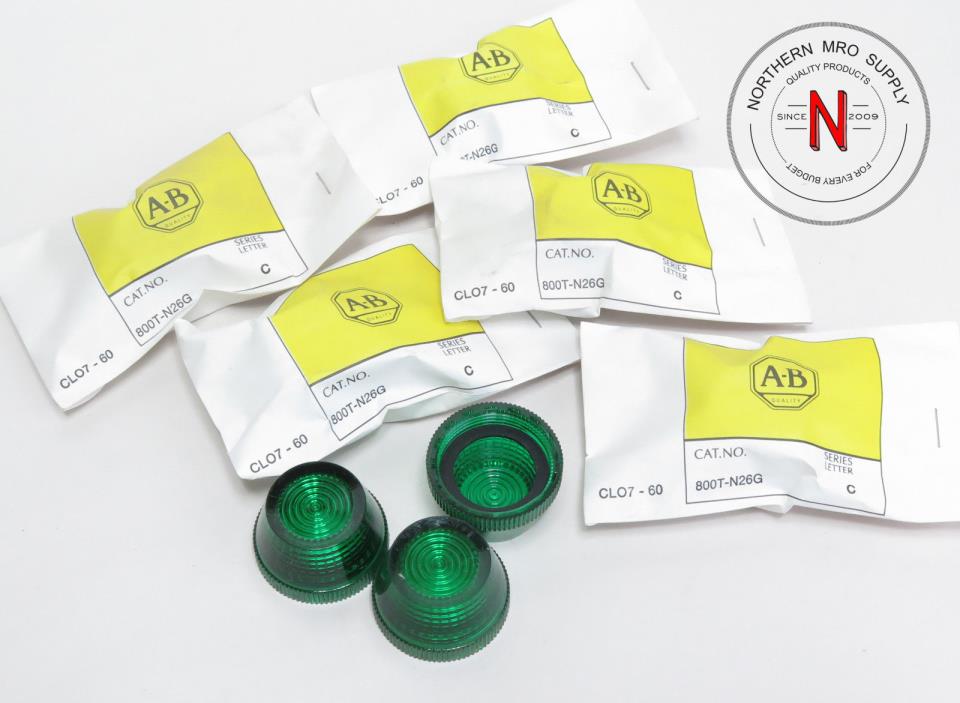 LOT OF 8 ALLEN BRADLEY 800T-N26G PILOT LIGHT LENS, GREEN
