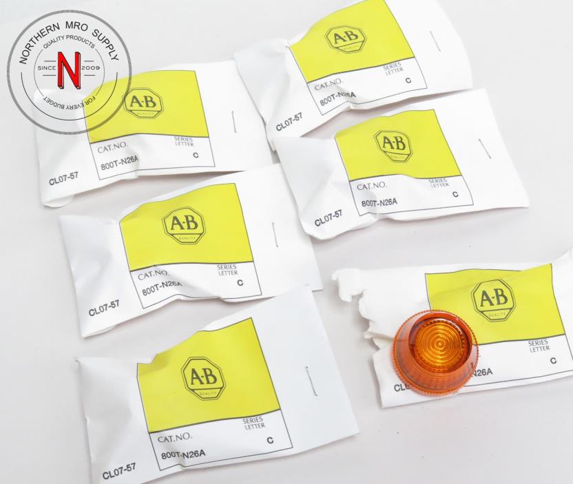LOT OF 6 ALLEN BRADLEY 800T-N26A PILOT LIGHT LENS, AMBER
