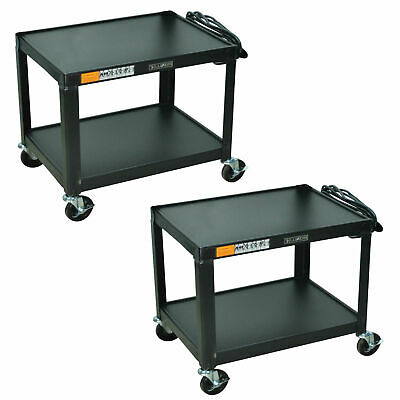 Luxor 2 Steel Shelf Fixed Height Multipurpose Mobile AV Cart Black with 3 Ele...
