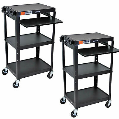 Luxor 3 Shelves Adjustable Height Multipurpose Steel A/V Utility Cart with Pu...