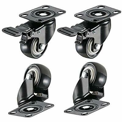 4 Pack Plate Casters 2" Heavy Duty Wheels Polyurethane PU Swivel With 360 Of