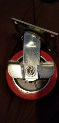 Sold together,,2 Red Brake Wheel Caster, Wheel All Swivel Heavy Duty Iron
