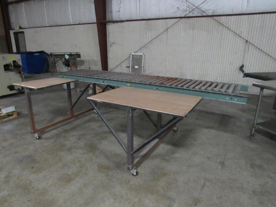 Packing Table with 10ft Hytrol Roller conveyor and Two Work Surface on Casters