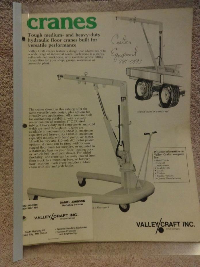 VALLEY / CRAFT HYDRAULIC FLOOR CRANE OPERATING, SET-UP, PARTS MANUAL