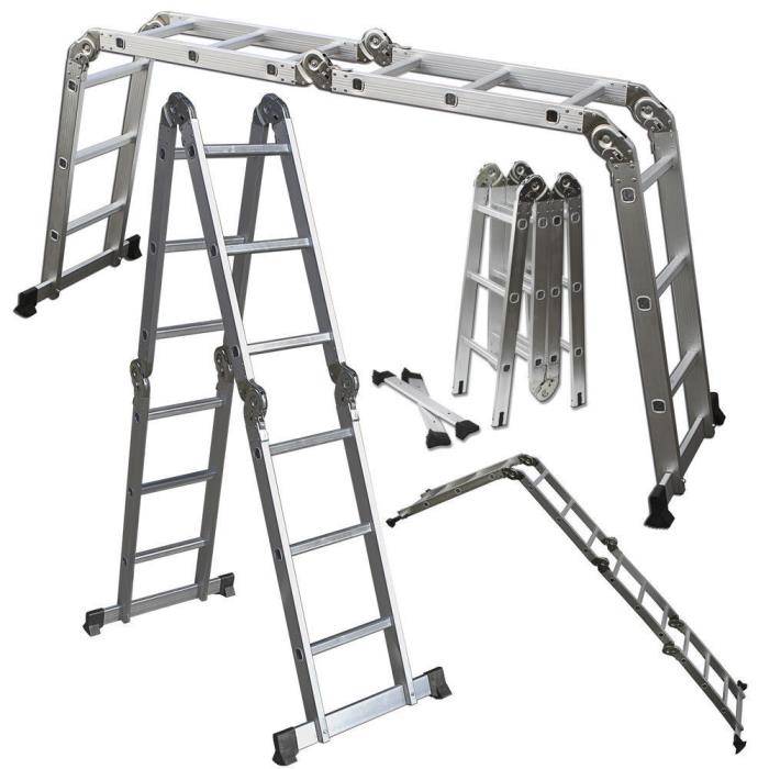 12.5FT EN131 330LB Multi Purpose Step Platform Aluminum Folding Scaffold Ladder
