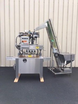 Kaps-All Model C Inline Screw Capper with Hopper-Elevator, 8 Spindle Quill