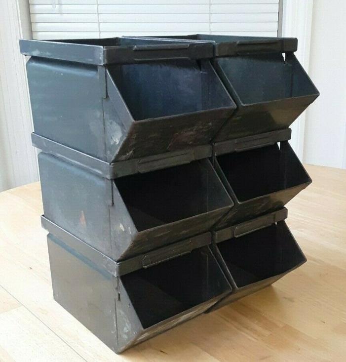 6 Antique Industrial Metal Storage Bin/drawer Stackable Bins StackBin Corp #0