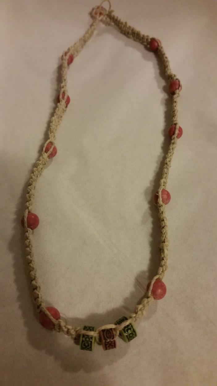 ~ Hemp Necklace with Pink/Green beads ~ 20
