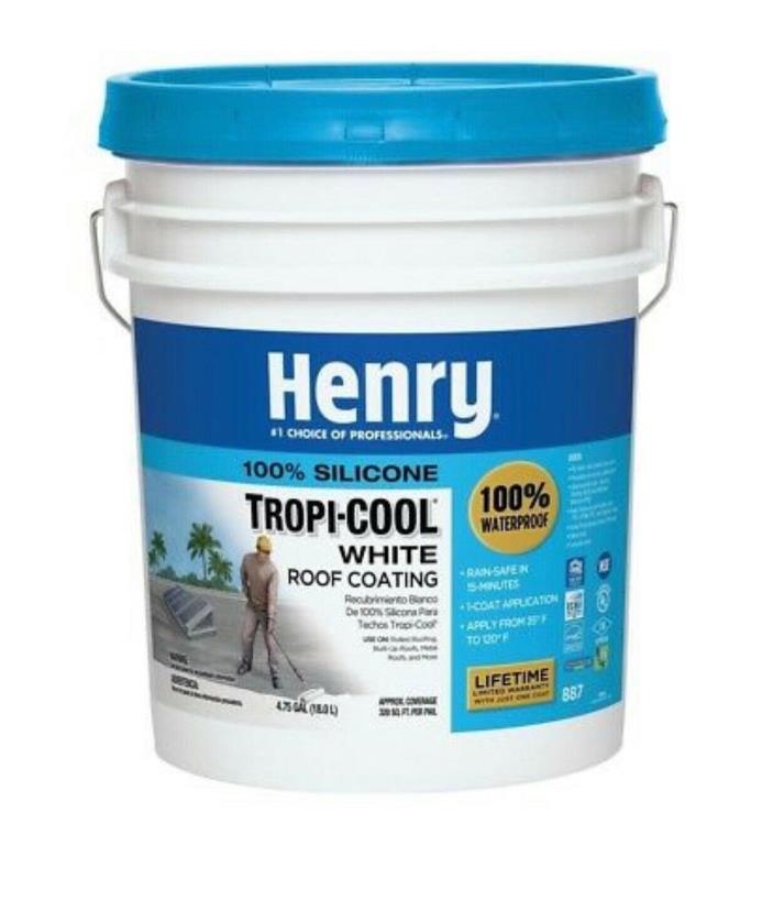 Henry Tropi Cool 4.75 Gal. 887 White 100% Silicone Roof RV Coating Durable Cure