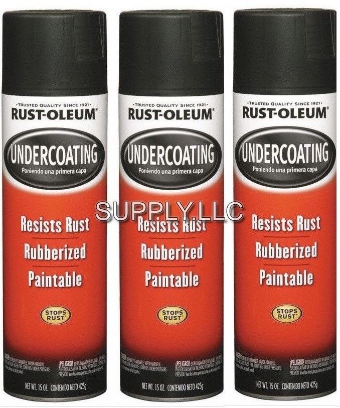 3 Cans of Rustoleum 248657 15 Oz Black Rubberized Undercoating Spray Paint