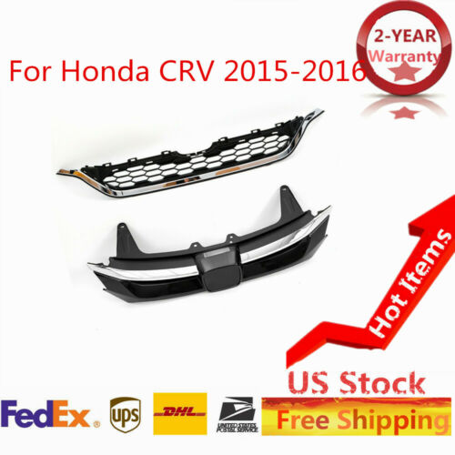 Front Bumper Chrome Upper Trim & Mesh Lower Grille Fit For Honda CRV 2015 2016