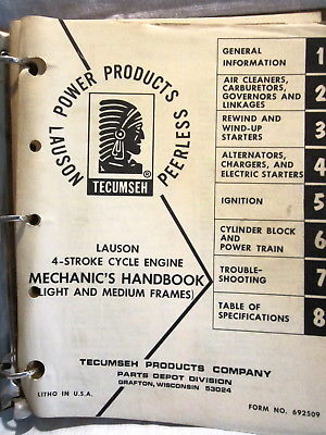 Lauson 4-Stroke Cycle Engine Light & Med. Frames Mechanic's Handbook Tecumseh