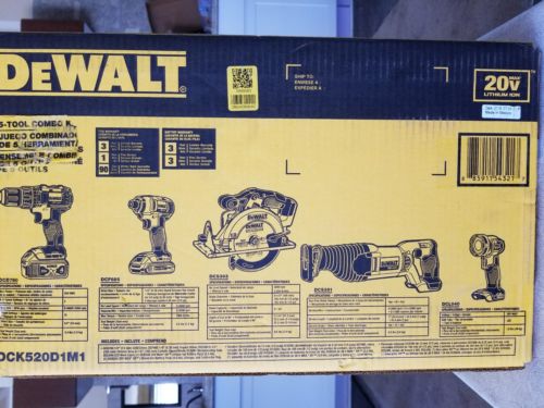 Dewalt 20v Li-ion 5 Piece Tool Kit new -DCK520D1M1