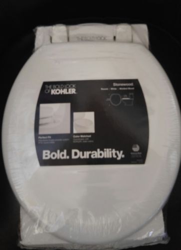 NEW KOHLER STONEWOOD ROUND WHITE PERFECT FIT AMERICAN MADE WOOD TOILET SEAT