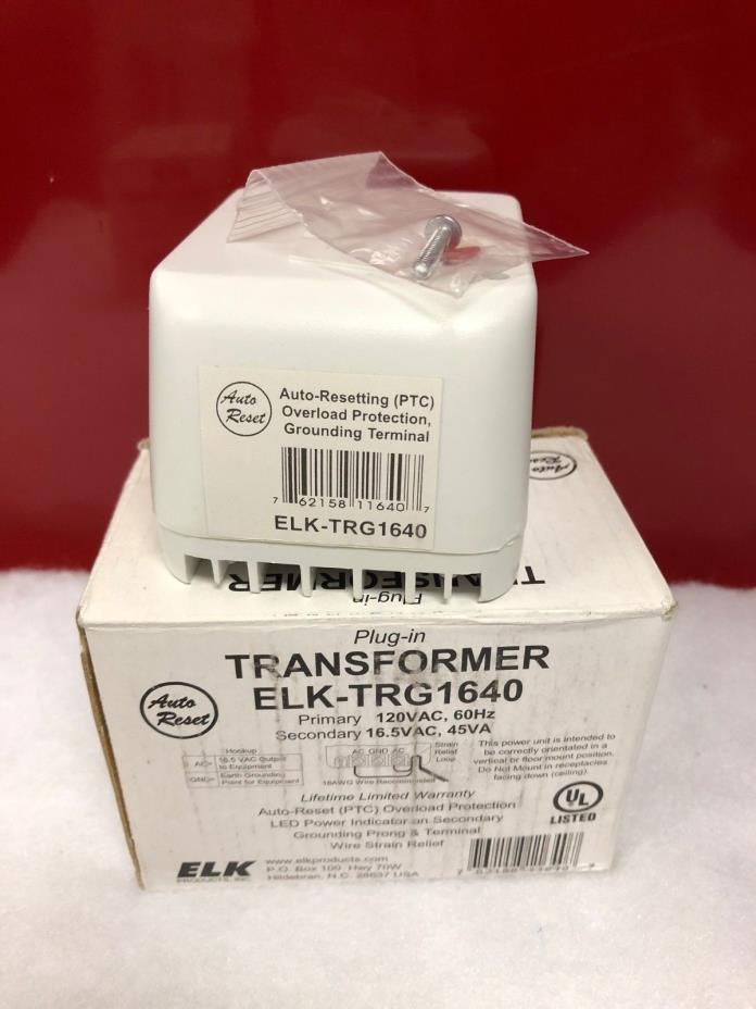 *NIB* Elk Products Plug-In Transformer ELK-TRG1640, 120VAC 16.5VAC 45VA