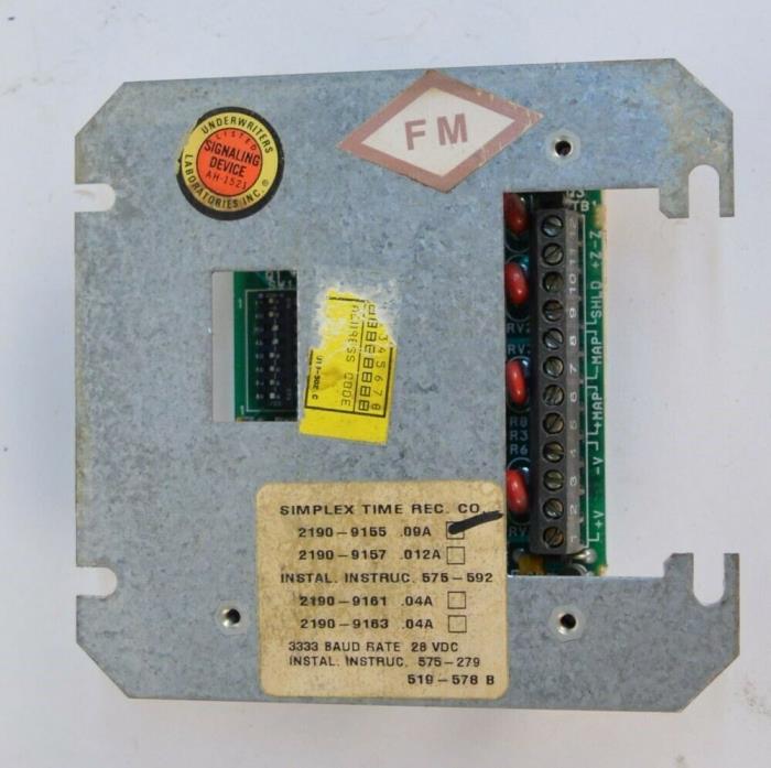 Simplex 2190-9155 .09A Monitor Zam Assembley Addressable Module Fire Alarm