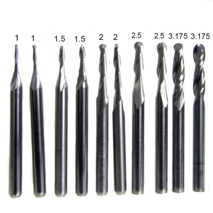 10 x Carbide Ball Nose End Mill CNC Engraving Router 1/1.5/2.0/2.5/3.175mm Set