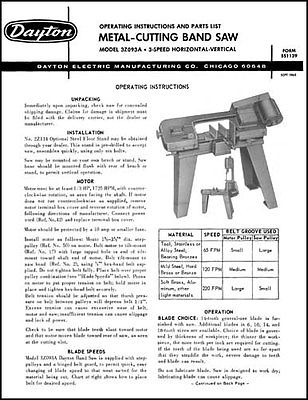 Dayton Model 3Z093A Horizontal Band Saw Manual