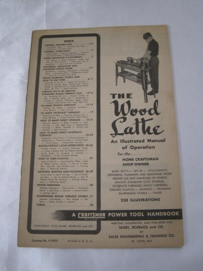 Vintage Sears Roebuck Wood Lathe Operating Instructions and Parts List