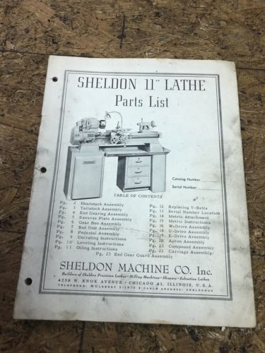 Sheldon 11” Lathe Parts List Catalog