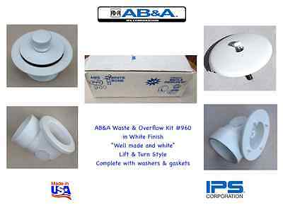 AB&A #960 White Lift N Turn Tub Waste & Overflow Kit Made in USA 