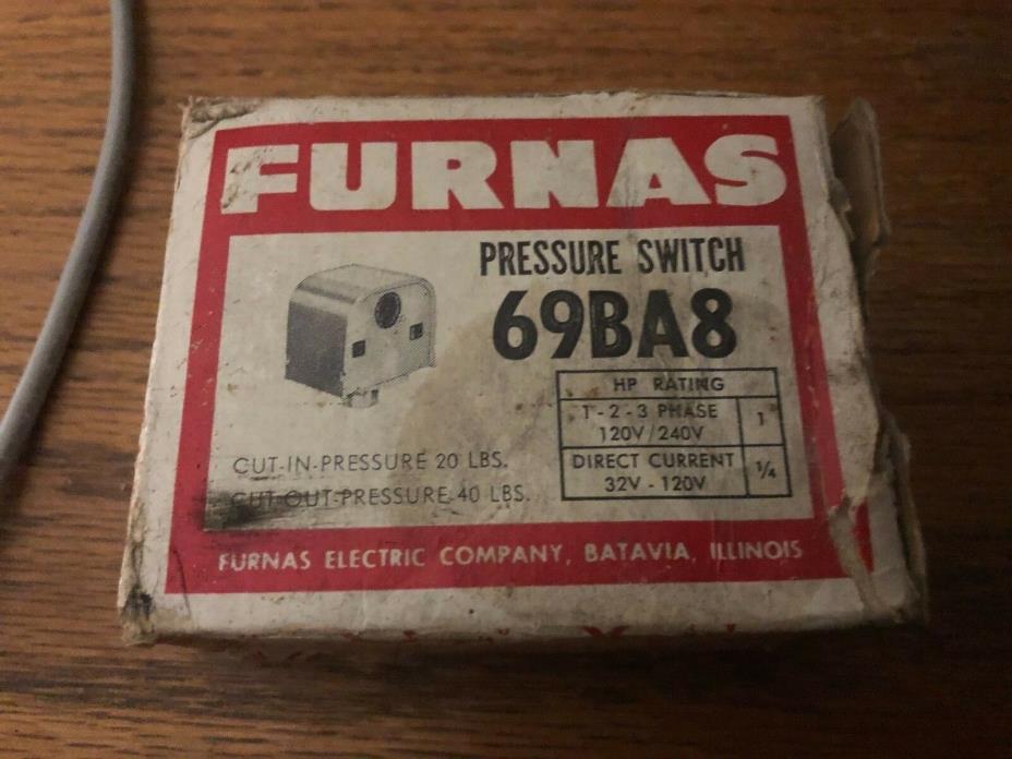 Furnas Pressure Switch, 69BA8, Cut In 20 Lb Cut Out 40 Lb, Batavia, IL