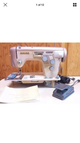 White Sewing Machine 6477 Heavy Duty Upholstry Denim Leather Serviced.