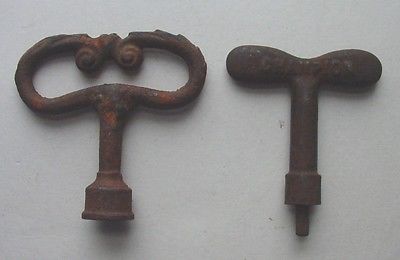 2 T-Handle Tools Champion & Antique Ornate  ~ Square Drive ~ Cast Iron Key