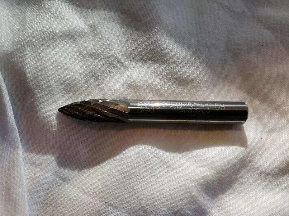 PFERD Tree Carbide Bur, Uncoated Bright Finish, Double Cut, Point End, 1/4