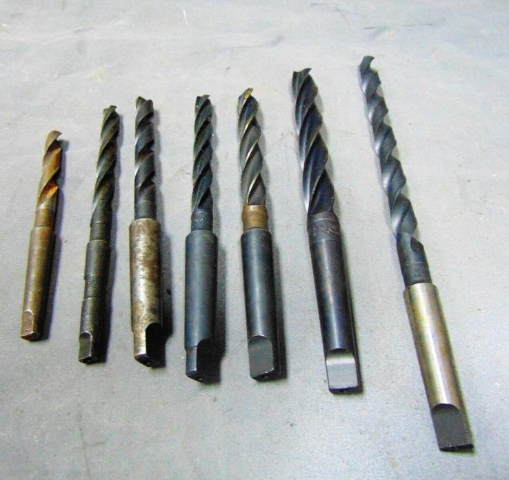 Lot Of 7 Various Shanks Makes Models Metalworking Drill Press Drill Bits