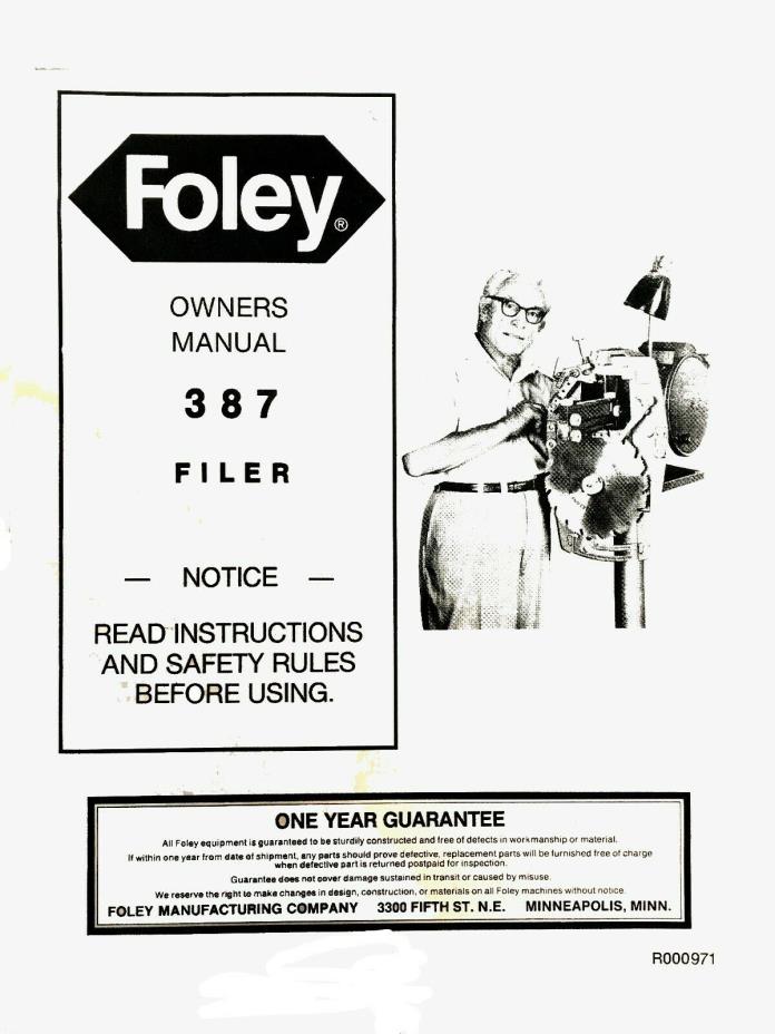 Foley Belsaw 387 Filer manual with parts list 36 pages printed paper
