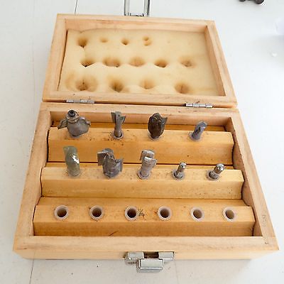 Router Bits (9) with Wood Case Carbide tipped 1/4