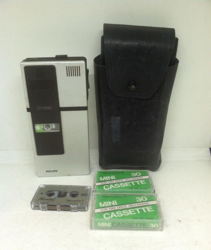 Philips 0195 Micro Cassette Recorder W/ Mini Cassettes & Case AS-IS