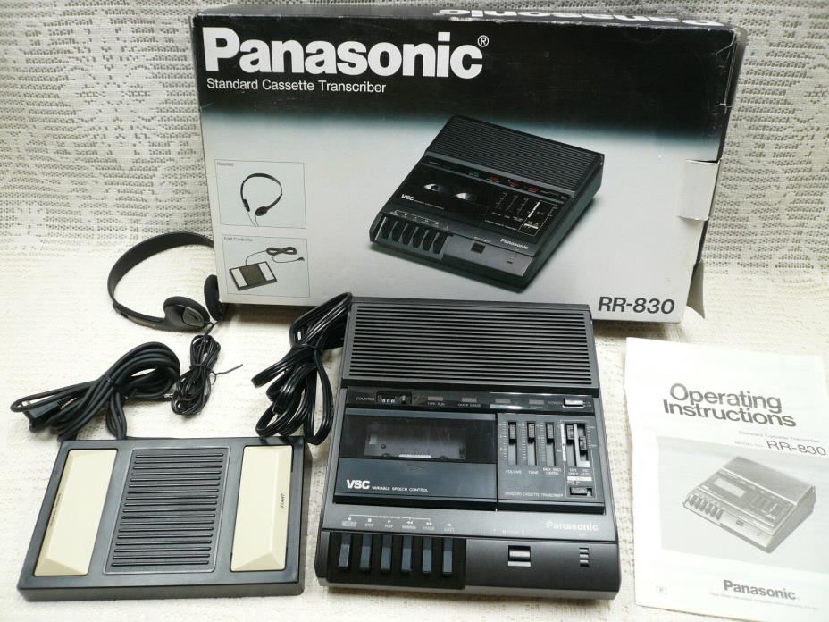 Panasonic RR830 Standard Cassette Transcriber Recorder Headphones Foot Pedal Box