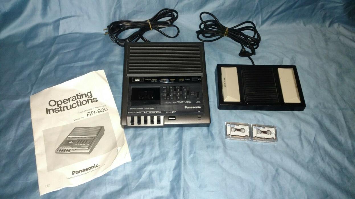 Panasonic RR-930 Microcassette Transcriber Recorder w/ Foot Pedal & 2 Cassettes