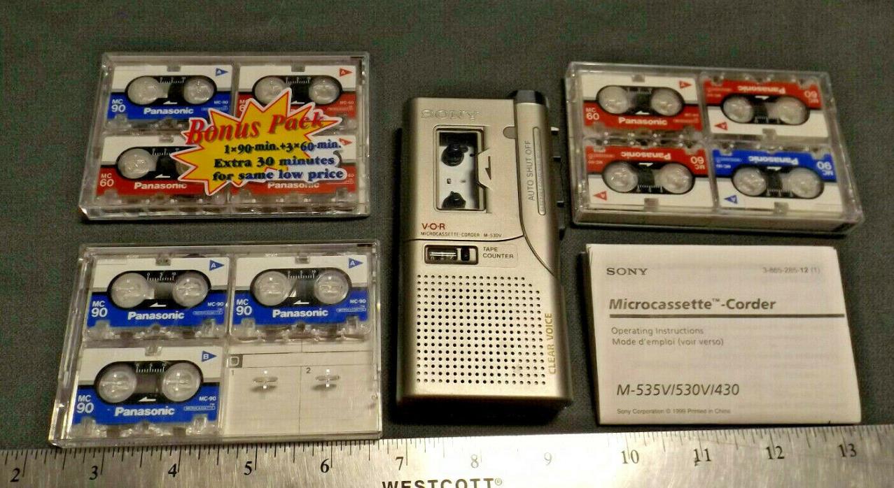 SONY Microcassette CORDER M-530V Clear Voice & V-O-R Plus 11 CASSETTES EUC