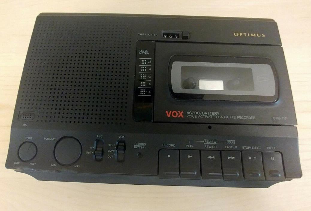 Tape Cassette Recorder Optimus CTR-117 VOX Voice Activated Tested Working
