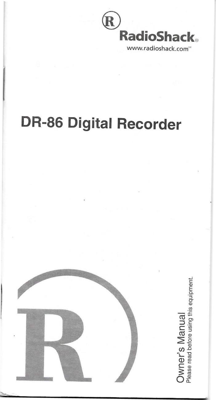 Radio Shack Digital Voice Recorder DR-86 14-1196 DR-92 14-1199 Software Utilitiy