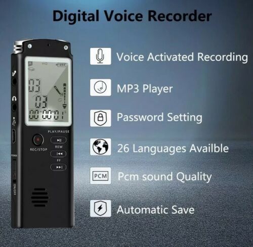 16GB Digital Voice Recorder Voice Activated Playback Class Work 1000 Hours