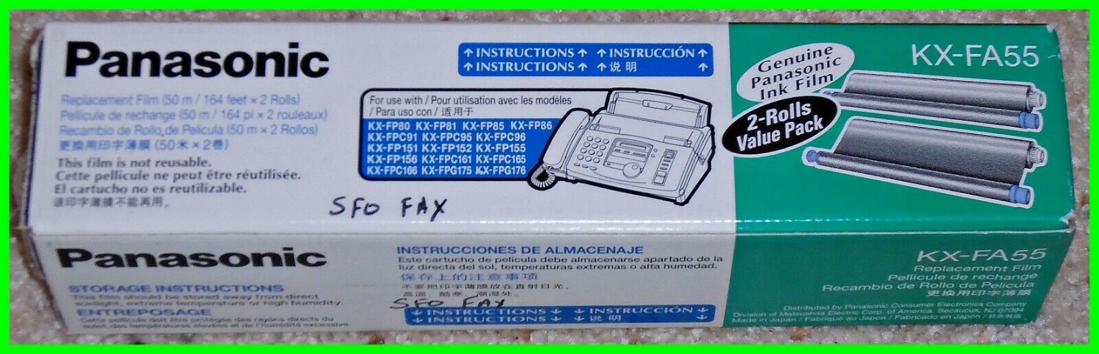 Panasonic KX-FA55 Replacement Film 2 Rolls Value Pack in Open Box KXFA55