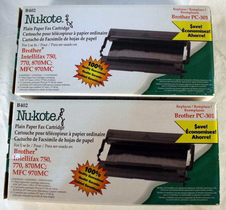 Brother PC-301 Print Cartridges ~ Black Fax 750 770 870MC MFC 970MC ~ Lot of 2