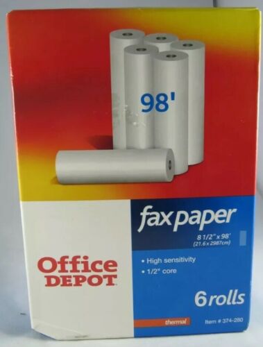 Office Depot FAX PAPER 4 Rolls Thermal High Sensitivity 8.5” x 98’/Roll  1/2”