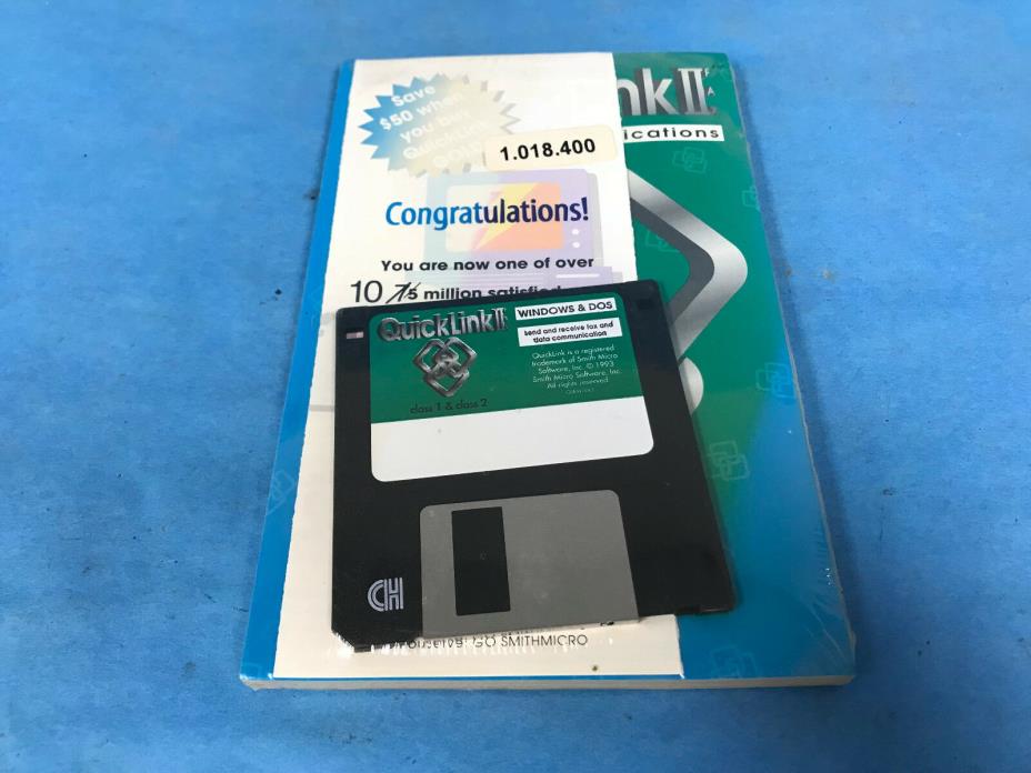 Vintage Smith Micro QuickLink II Fax Software Manual and Disk Windows DOS