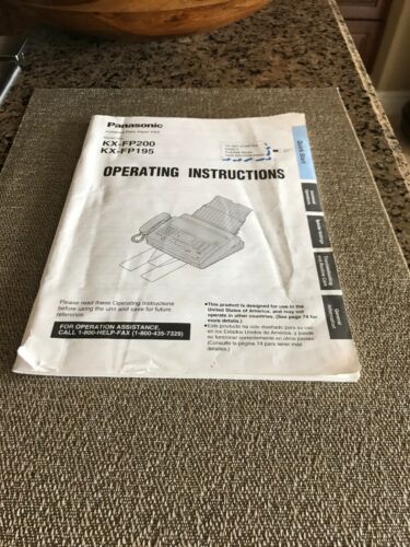 Panasonic Comp Plain Paper FAX KX FP200 KX FP195  Instructions Manual Only